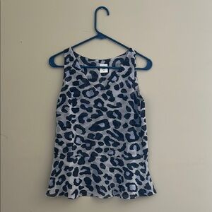 CAbi Blue and Black Leopard Print Sleeveless Top